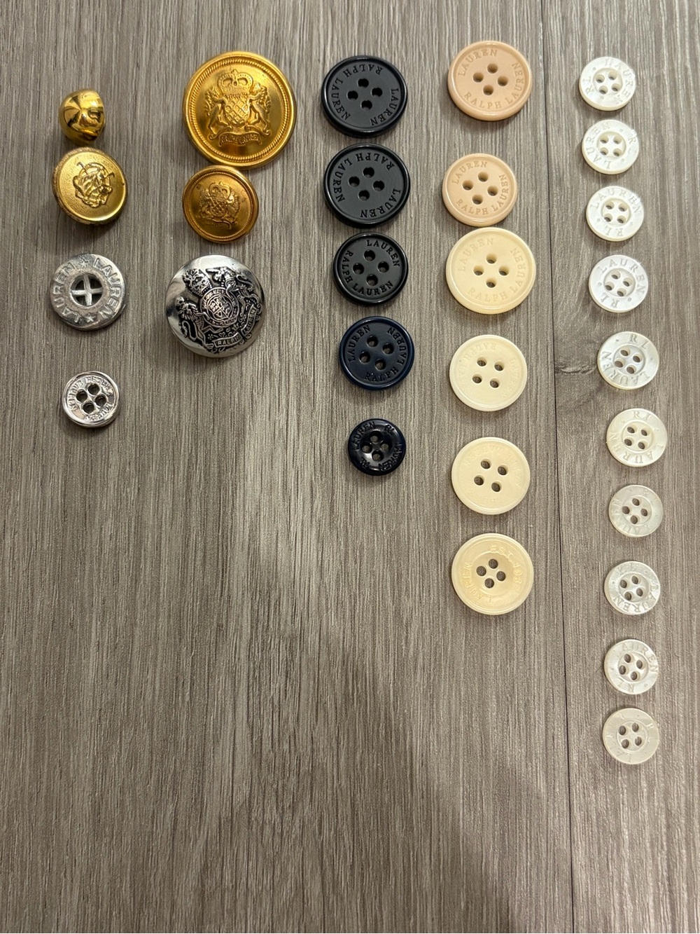 Ralph Lauren Spare Button Lot- 28 Loose Buttons Various Sizes & Colors